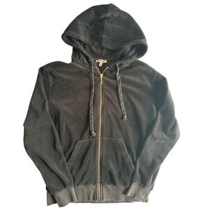 Juicy Couture Velour Zip Up Hoodie Women's XS Extra Small Black Jacket Y2K